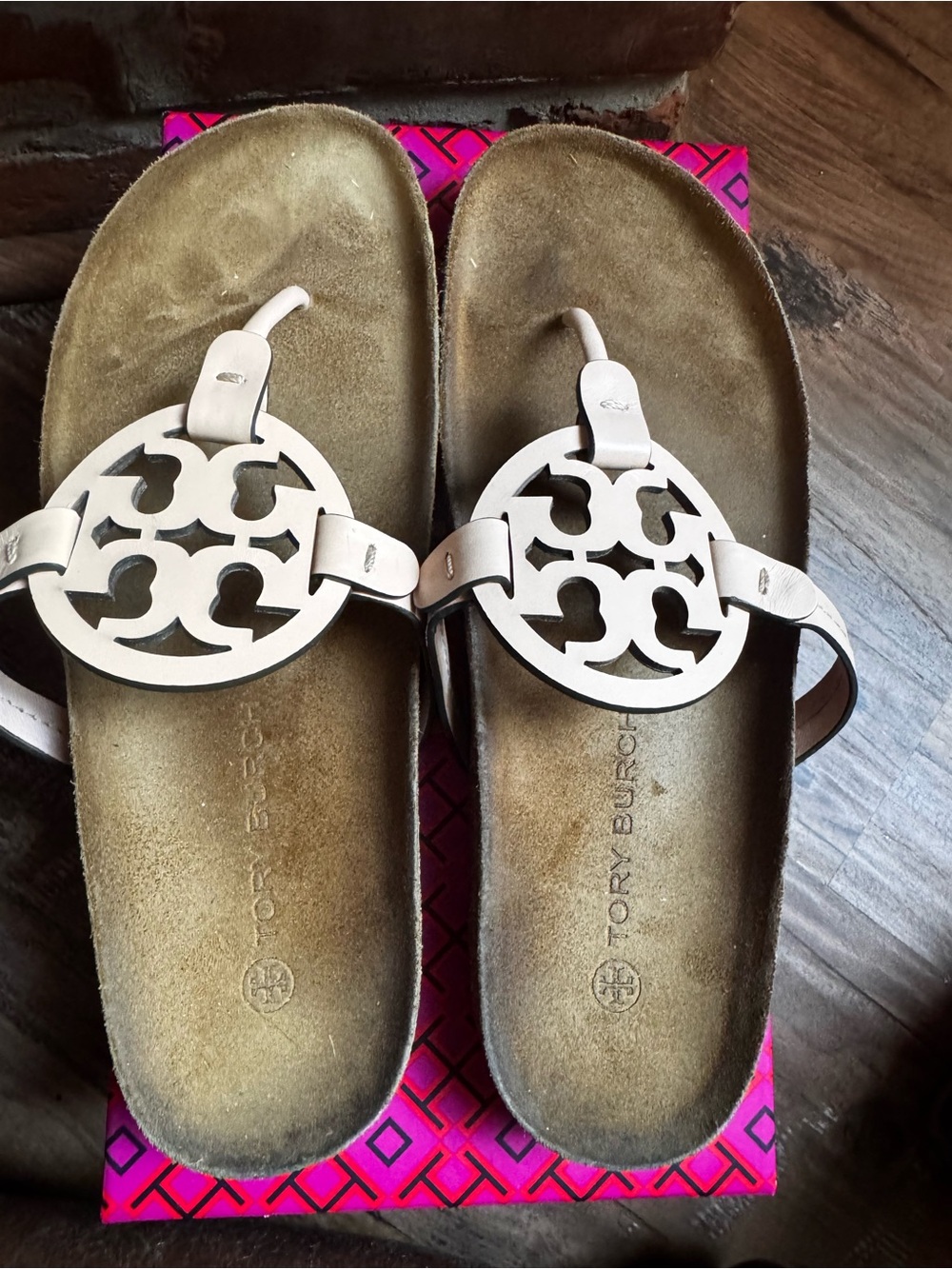 Tory Burch Pale Pink Leather Slide Sandals with Neutral Soles
